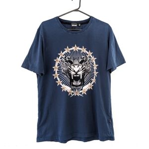 Just Cavalli Dark Blue Lion Graphic Tshirt Luxe Edgy Italian ~ Size Large